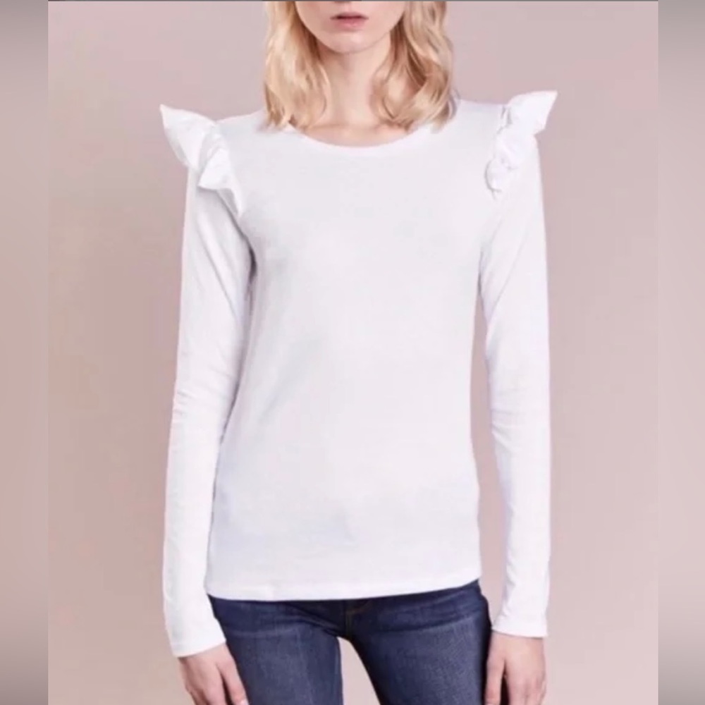 NEW 🌸 FRAME DENIM LONG SLEEVE RUFFLE SHOULDER TEE SHIRT